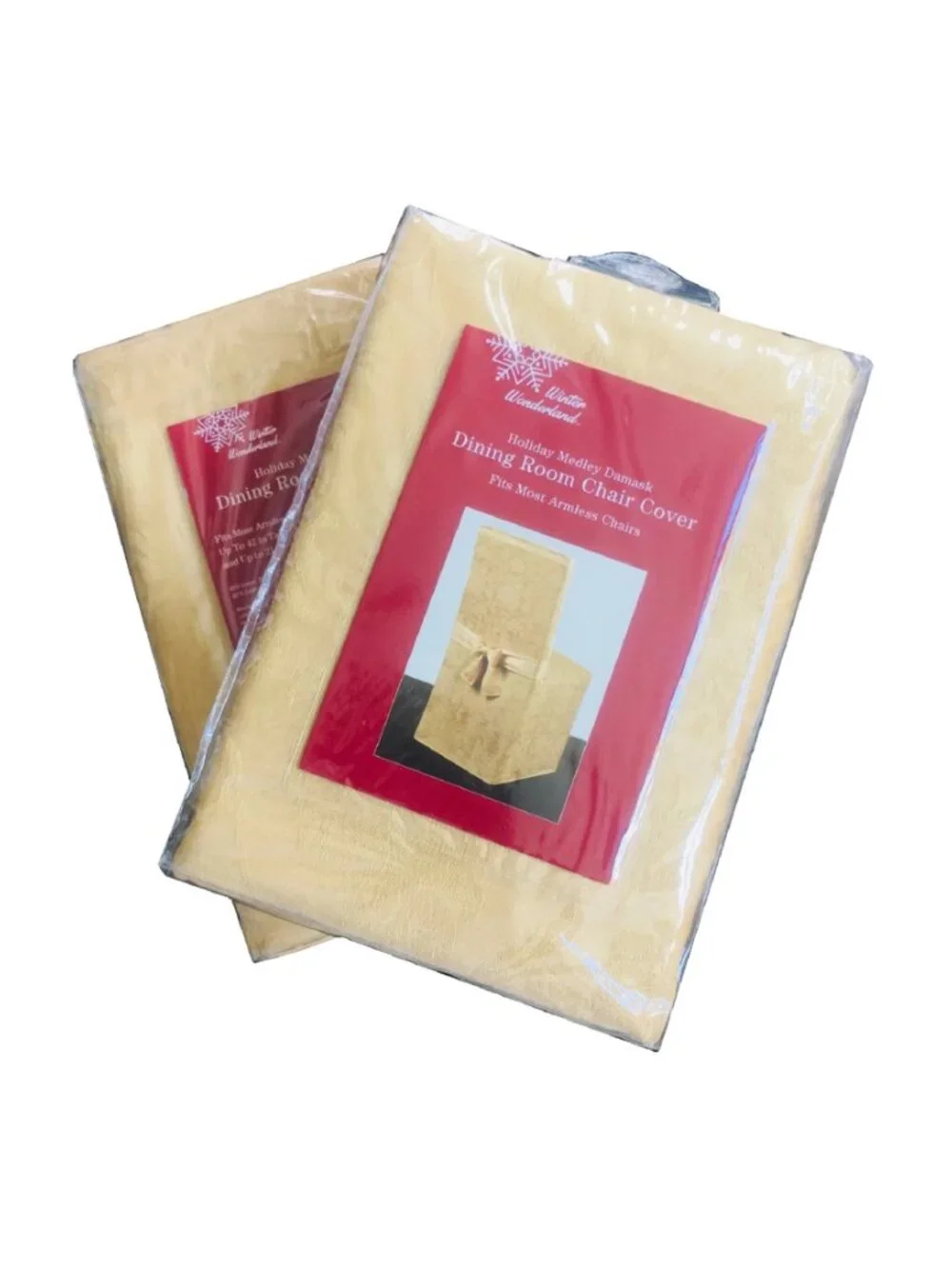 2 brand new YELLOW Holiday Medley Damask Chair Covers for Dining Room Chairs